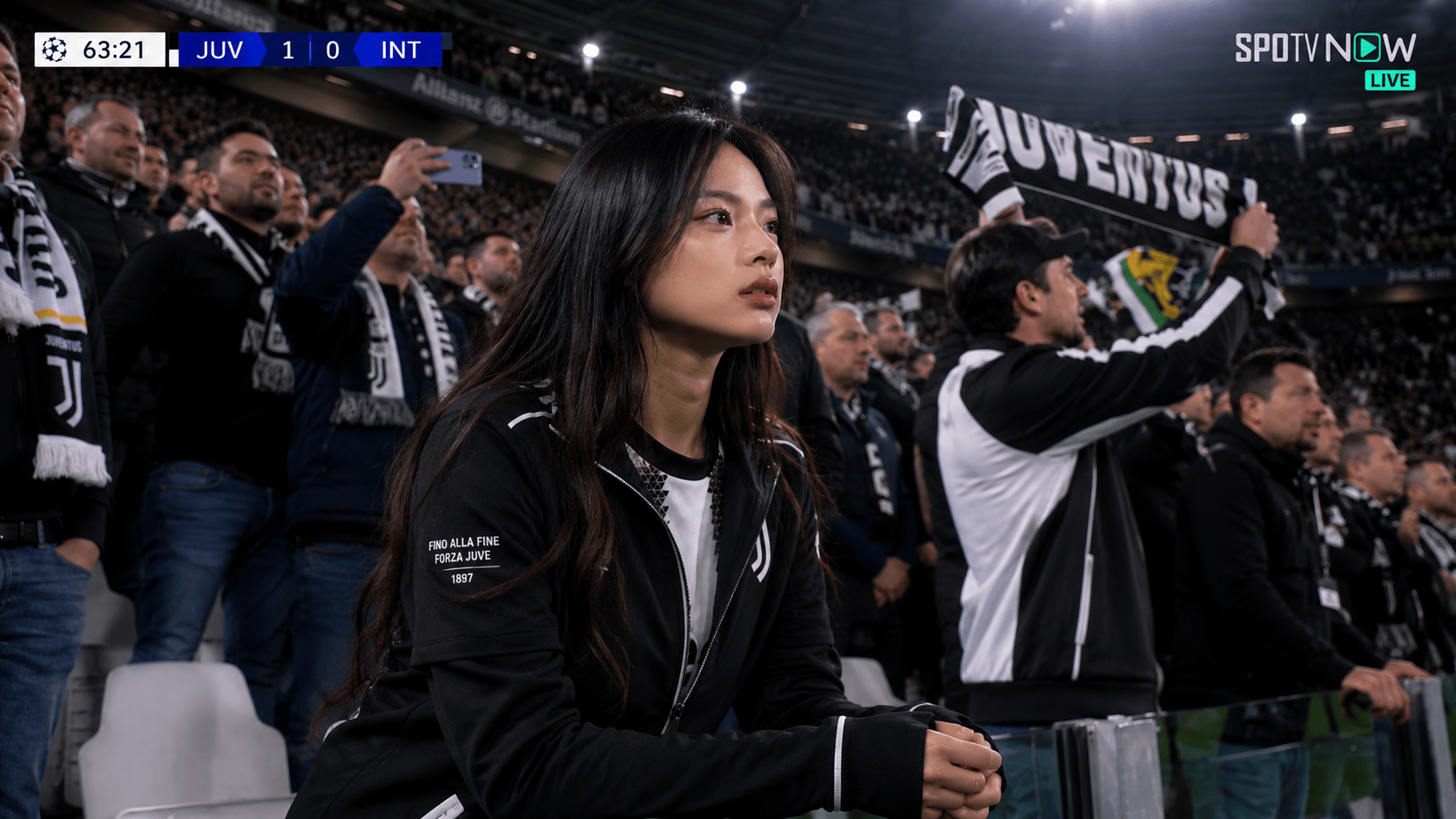 Close spectator reaction in a sports broadcast fan cam