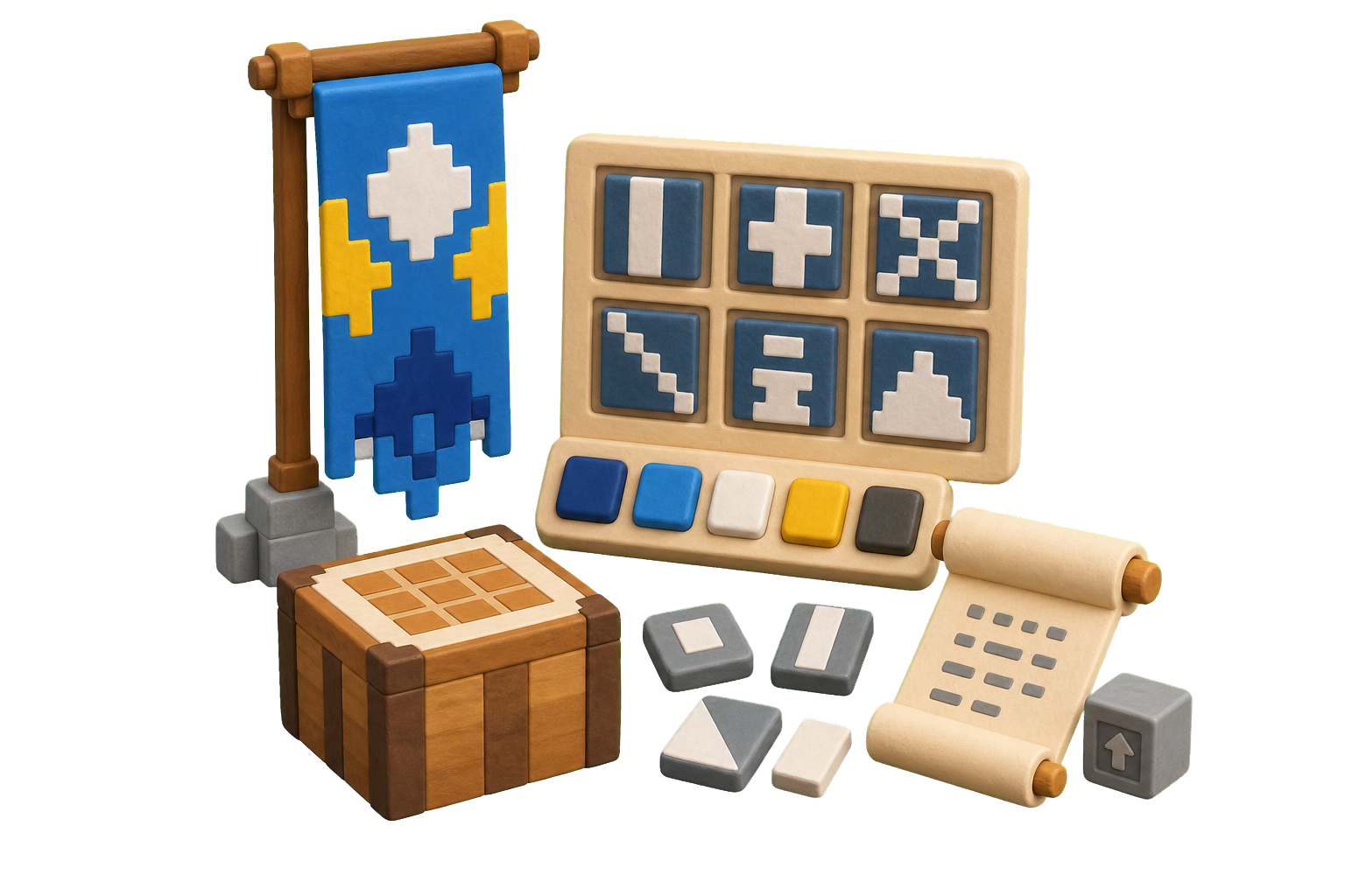 Hand-drawn AI banner maker artifact board with saved banner concepts, selected variants, comments, and reusable server or channel asset tiles.