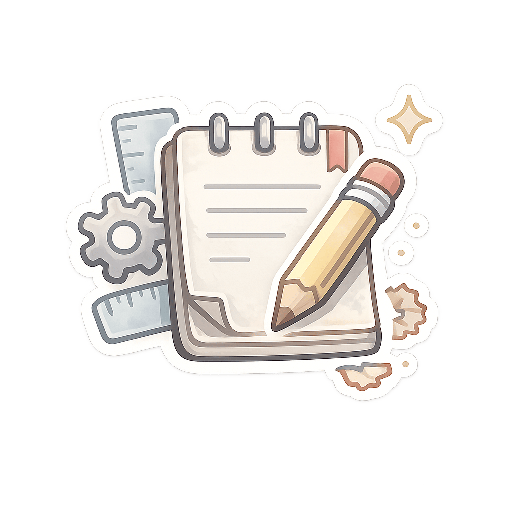 PDF to Markdown illustration showing a notebook and pencil for checking and editing the converted Markdown.
